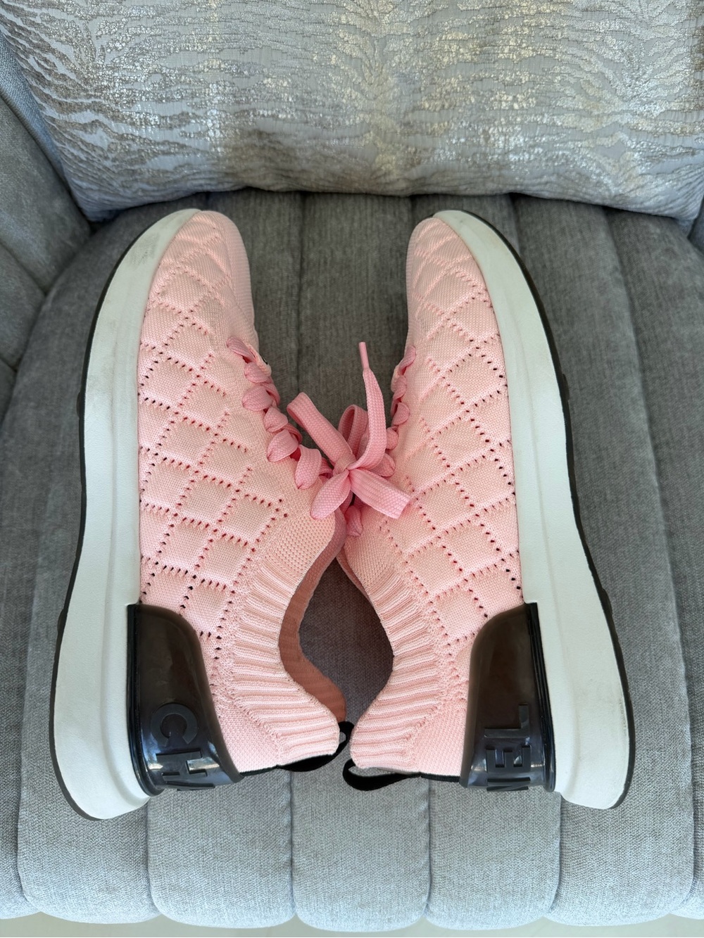 CHANEL Pink Knit Slip-On Sneakers Size 40